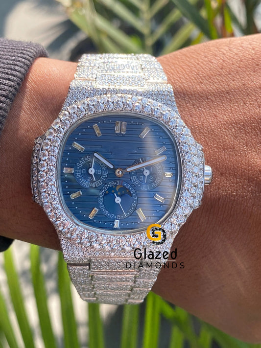 Blue Dial Moissanite Diamond Watch