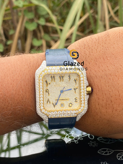 Blue Leather belt Two Tone Diamond Studded Watch