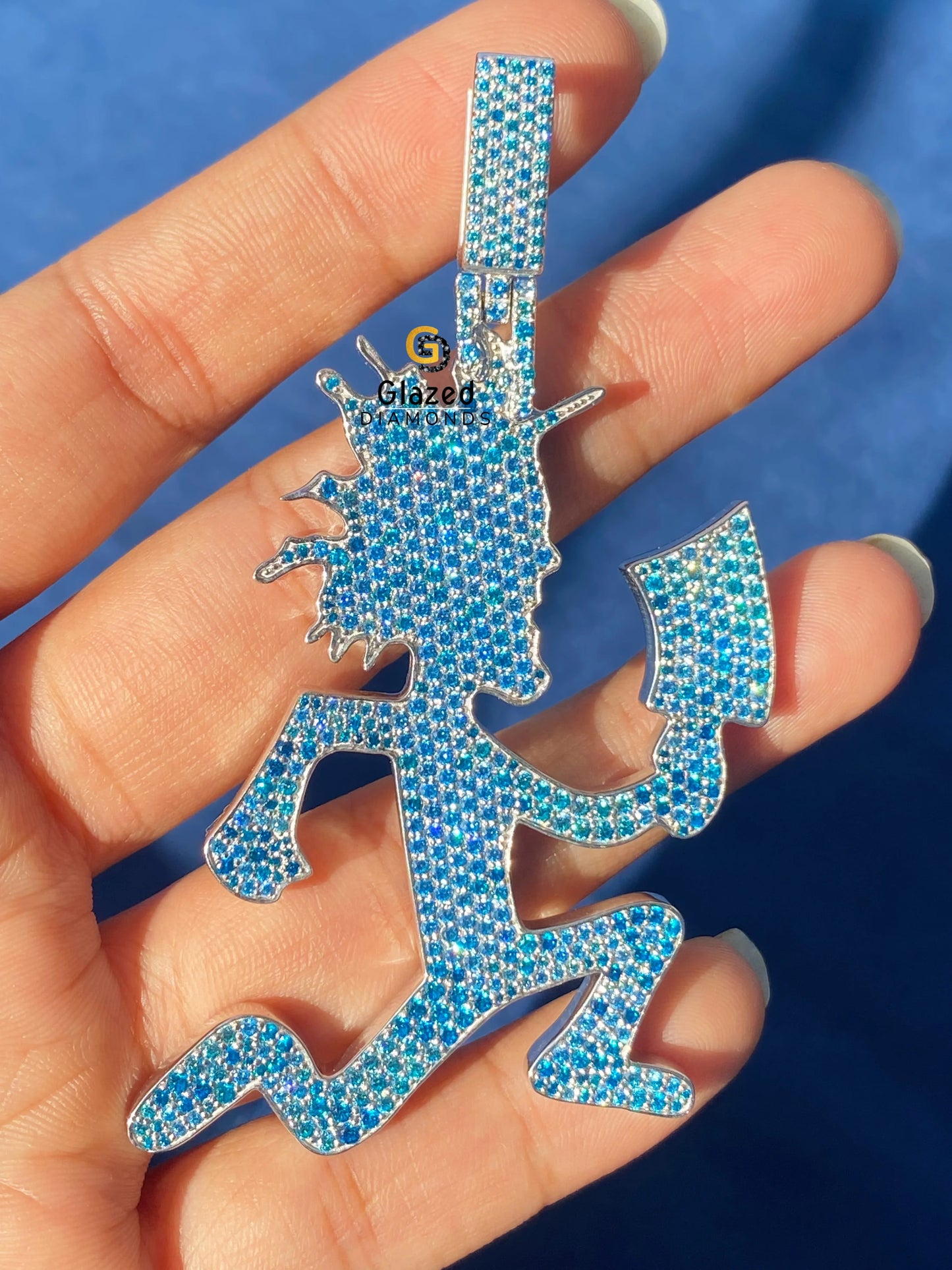Blue Moissanite Hechet Man Pendant