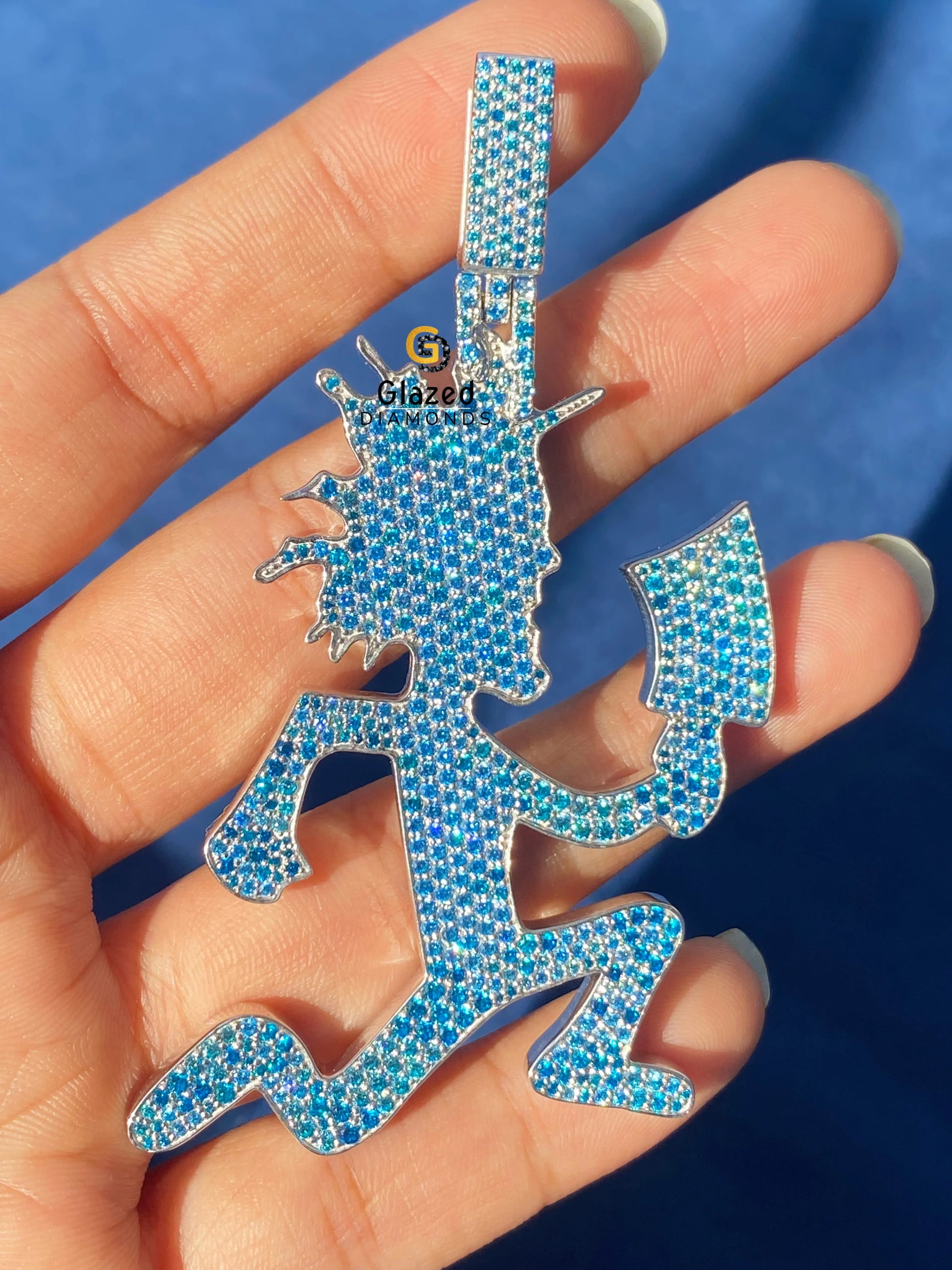 Blue Moissanite Hechet Man Pendant