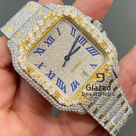 Blue Roman Numerial Dial Moissanite Watch