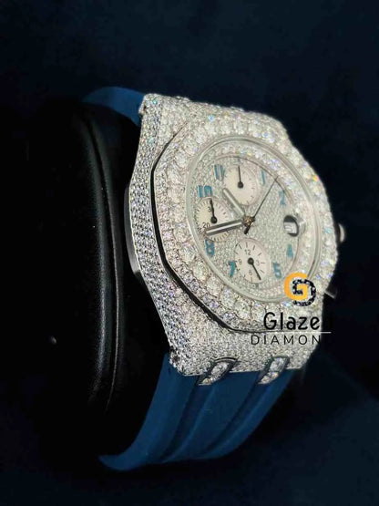 Blue Silicon Rubber Band Multi Chronograph Hip Hop Watch