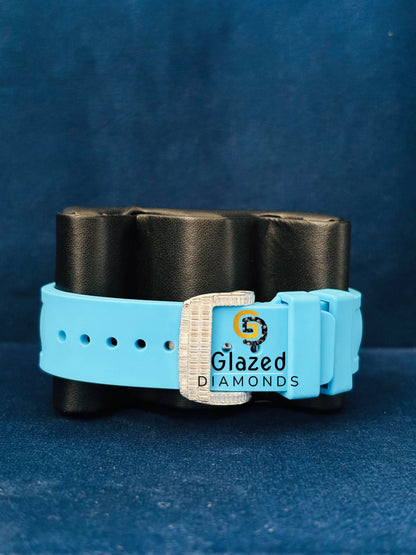 Blue Silicon Strap Richard Mile Fully Baguette Watch