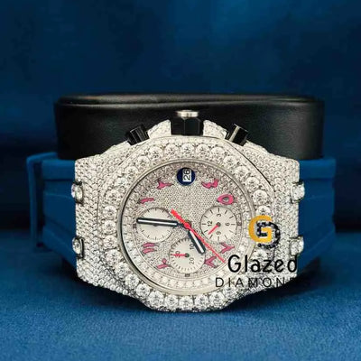 Blue Silicone Strap Pink Arabic Multi Face Dial AP Moissanite Watch