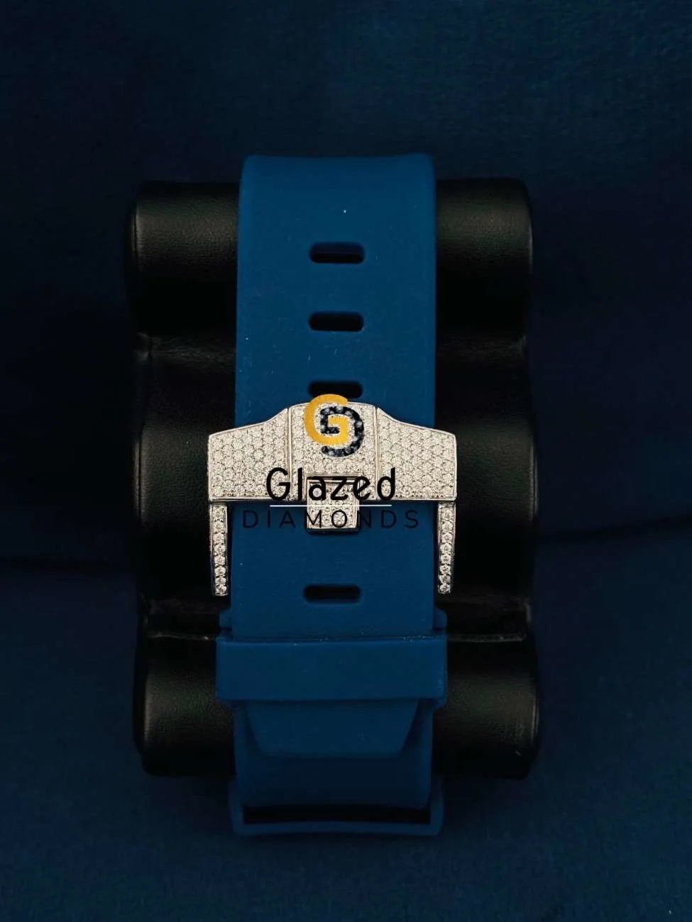 Blue Silicone Strap Pink Arabic Multi Face Dial Hip Hop Moissanite Watch