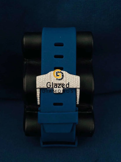 Blue Silicone Strap Pink Arabic Multi Face Dial Hip Hop Moissanite Watch