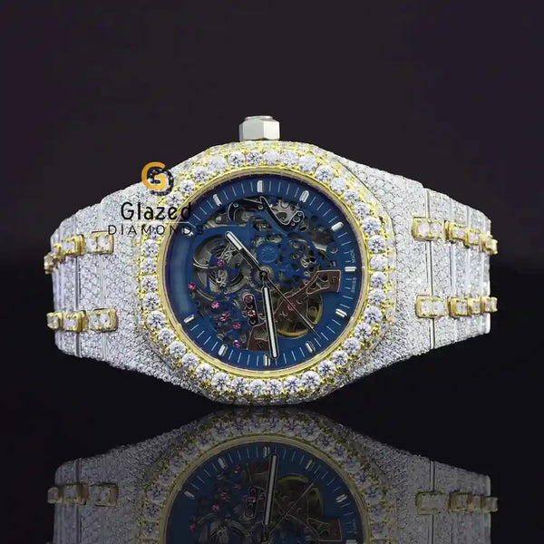 Blue Skeleton Iced Out Watch
