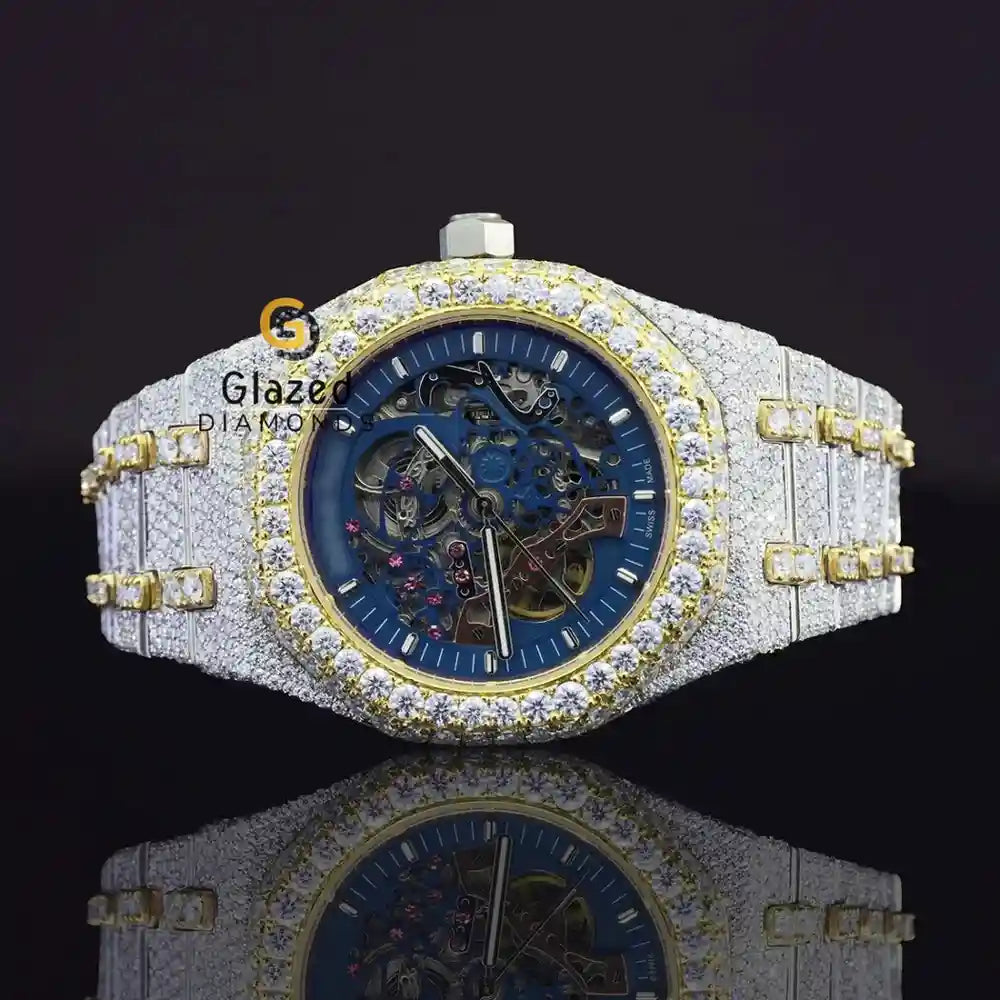 Blue Skeleton Iced Out Watch