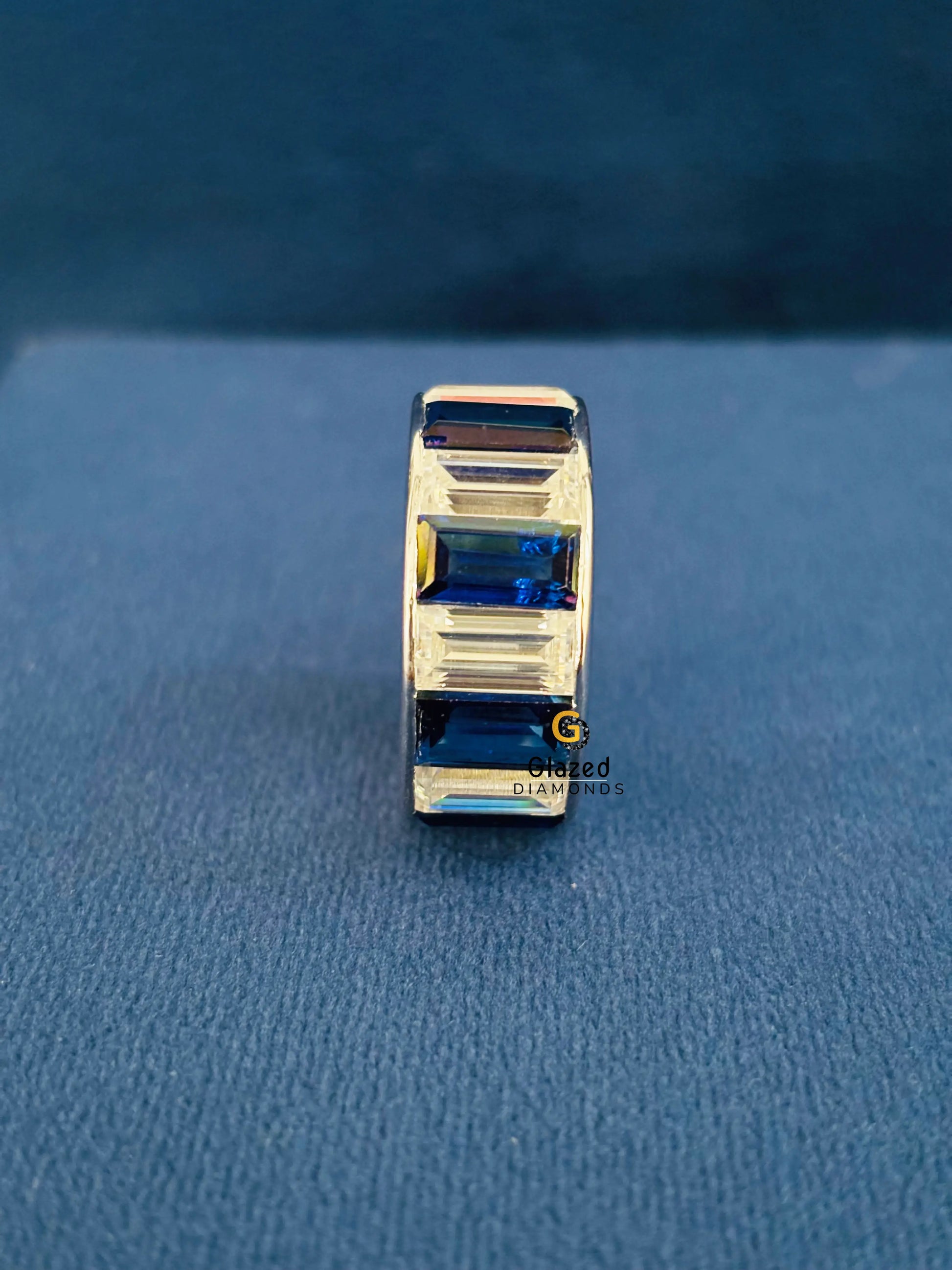Blue_ White Baguette Full Eternity Moissanite Band For Women