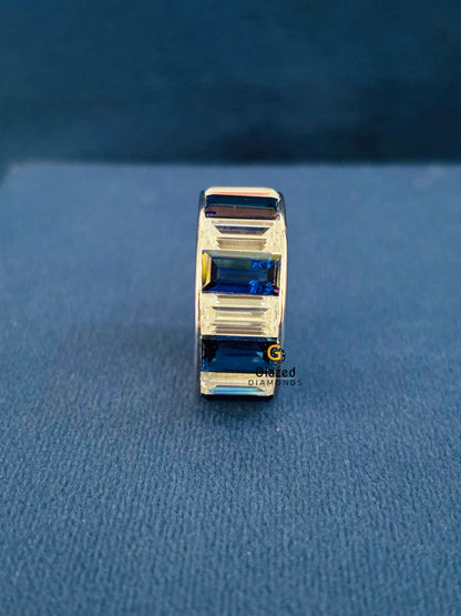 Blue_ White Baguette Full Eternity Moissanite Band For Women