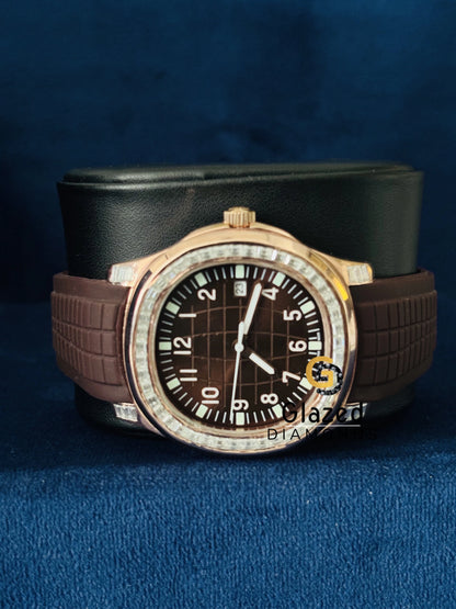 Baguette Diamond Brown Dial Moissanite Watch for Men