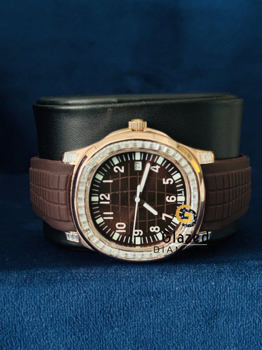 Baguette Diamond Brown Dial Moissanite Watch for Men