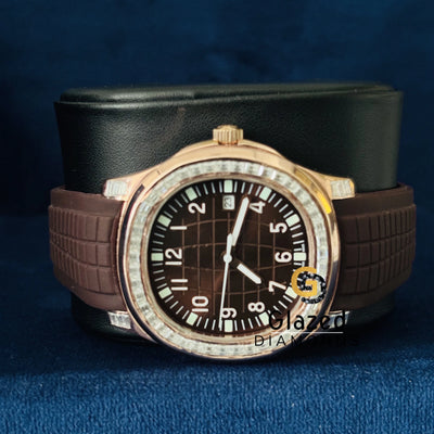 Baguette Diamond Brown Dial Moissanite Watch for Men