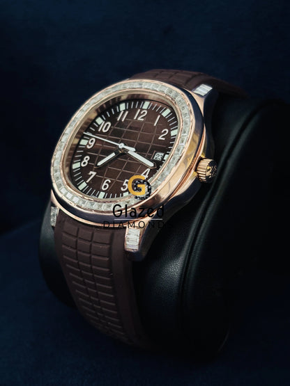 Baguette Diamond Brown Dial Moissanite Watch for Men