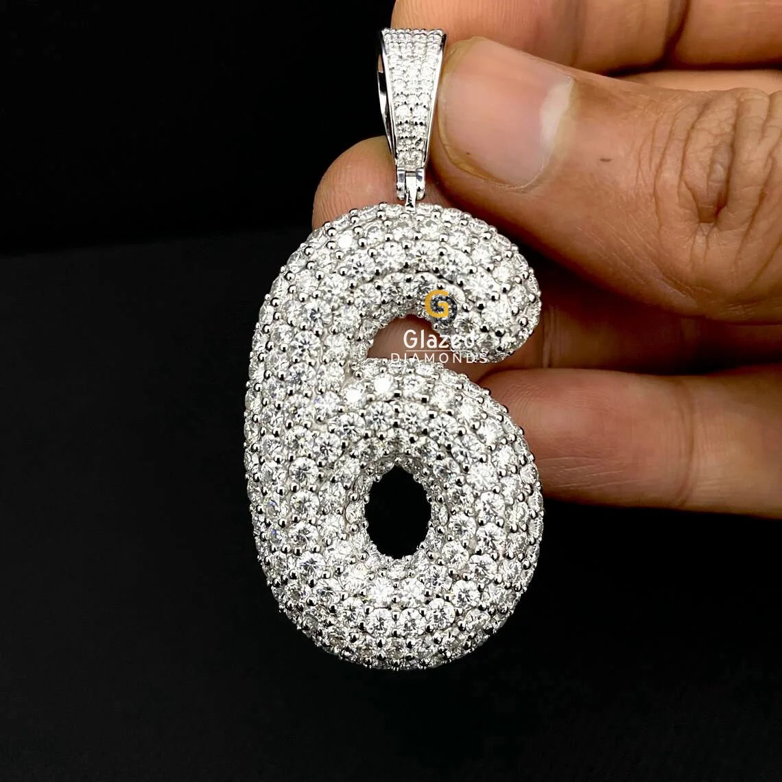 VVS Moissanite Diamond Custom Bubble Number Hip Hop Pendant