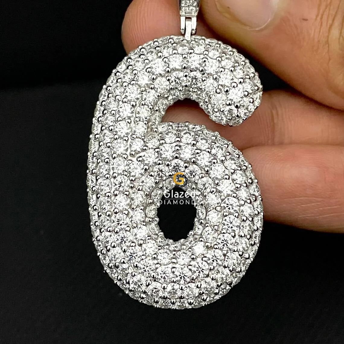 VVS Moissanite Diamond Custom Bubble Number Hip Hop Pendant