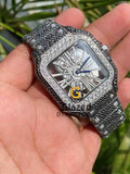 Stunning Fully Iced Out Skeleton Style Black Diamond Moissanite Watch