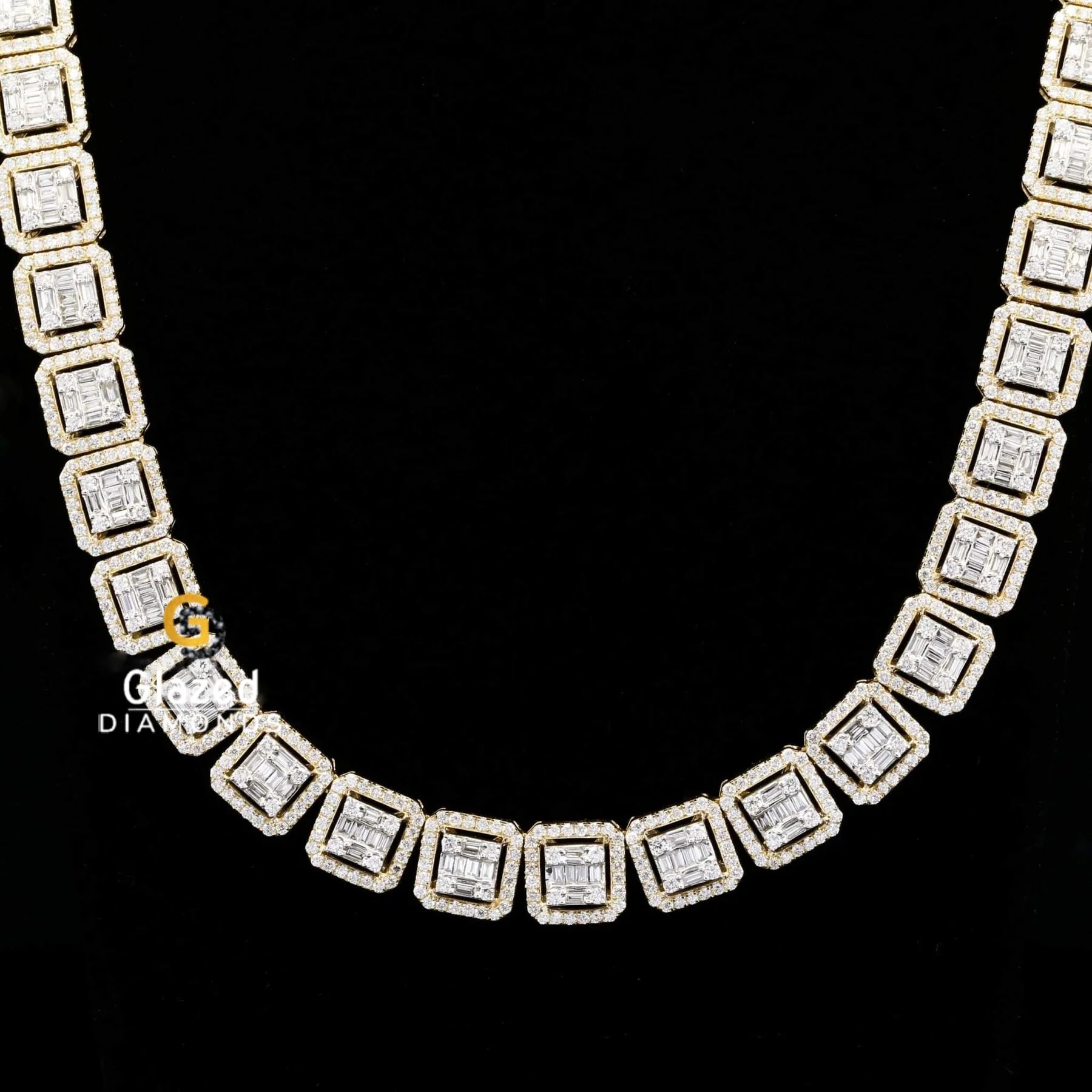 Square Shape Hip Hop Style Baguette and Round Moissanite Tennis Chain