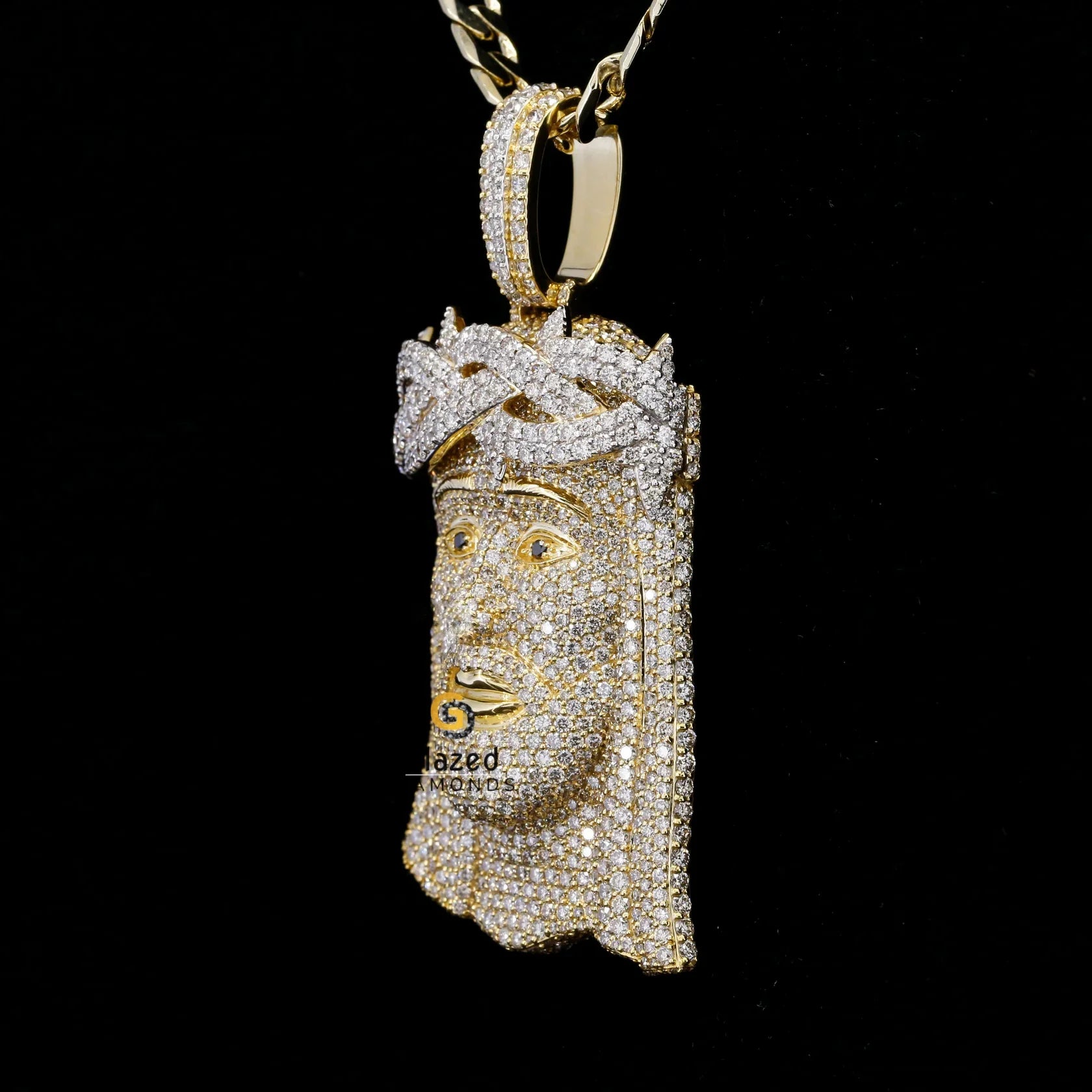 Iced Out 3D Jesus Head Moissanite Diamond Studded Religious Pendant