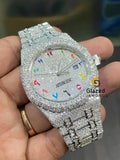 41mm Colorful Arabic Numeral Rainbow Dial Iced out Moissanite Watch