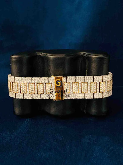 41MM Duel Tone Fully Iced Out Moissanite Wrist Watch