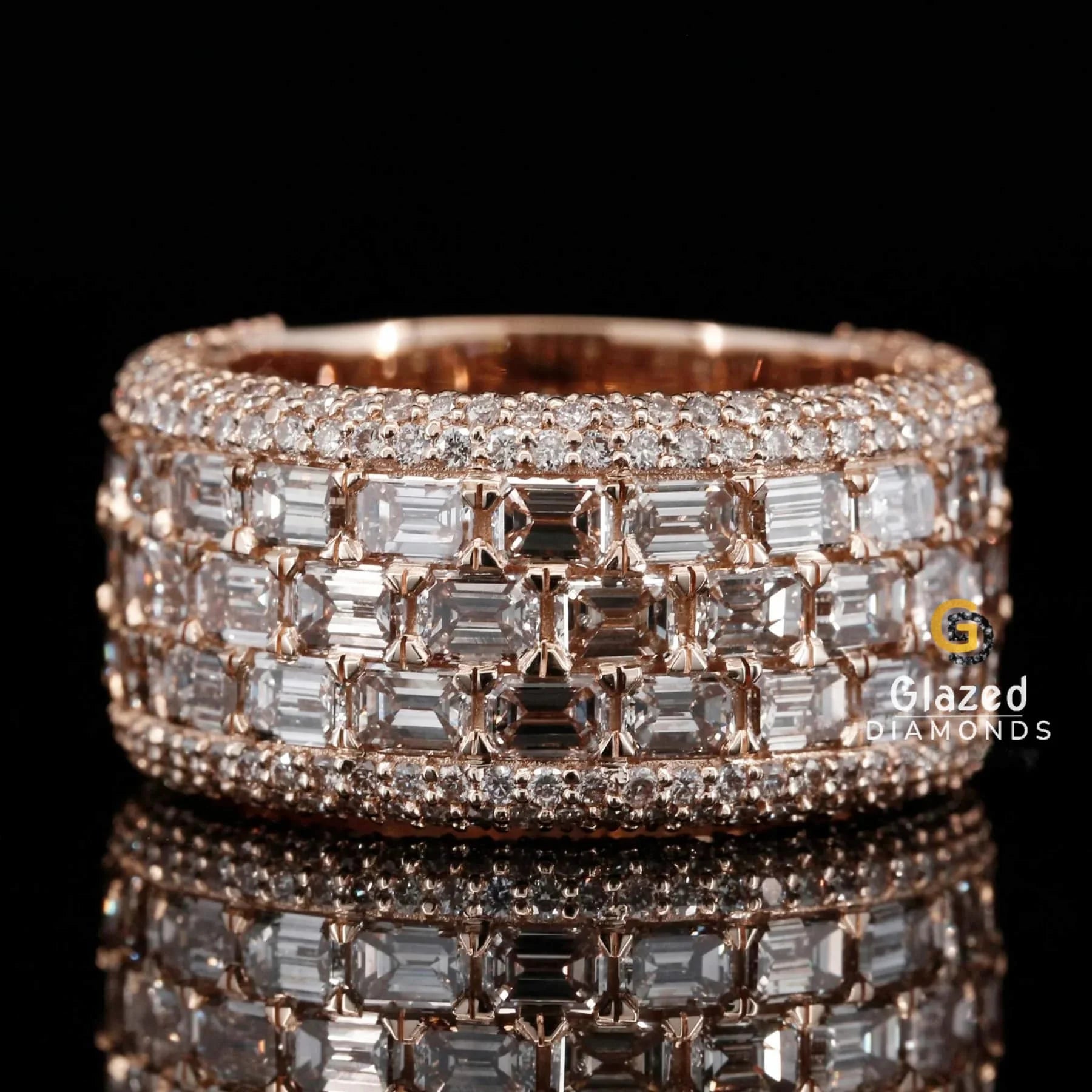 Iced Out Baguette and Round Cut Moissanite Diamond Wide Hip Hop Ring