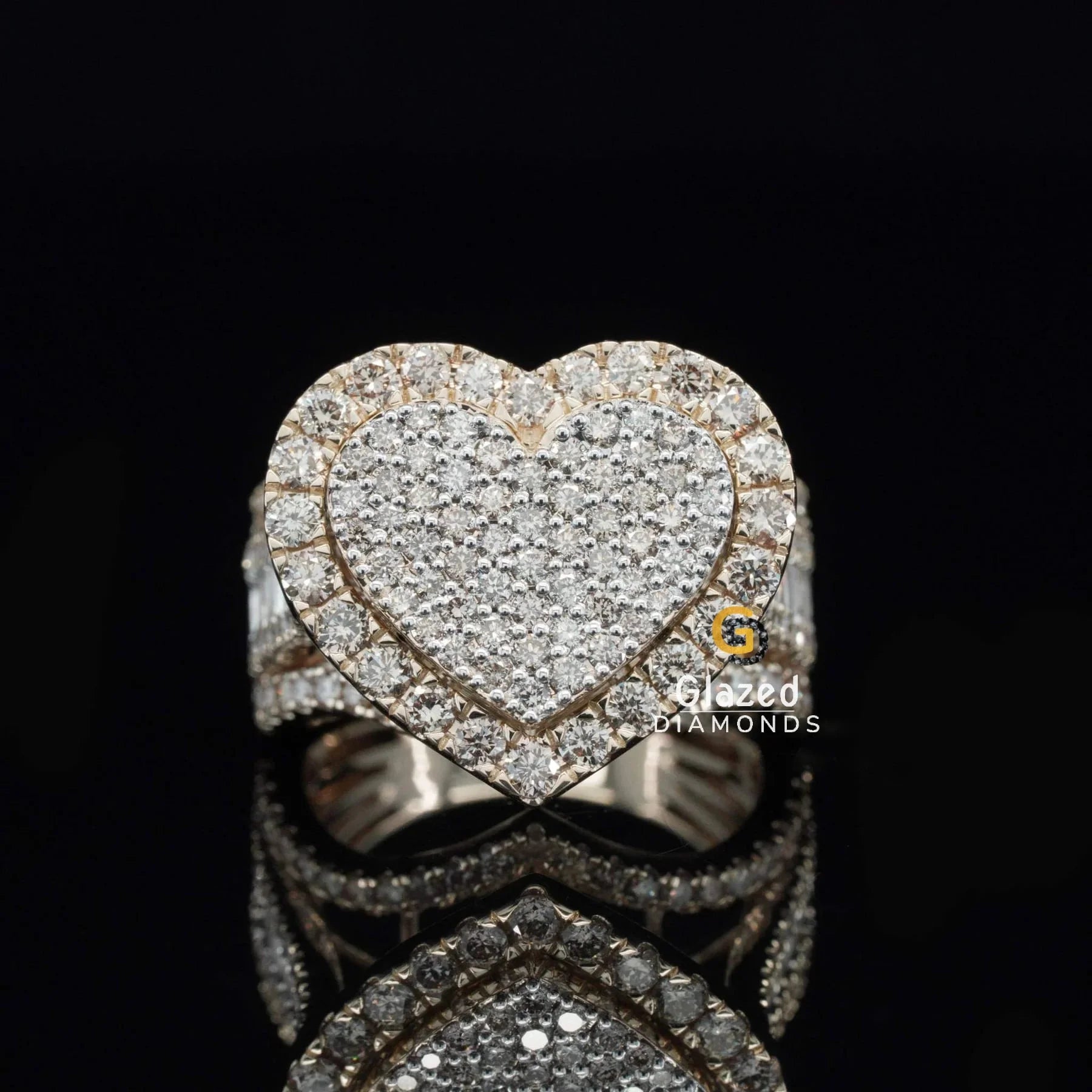 Unique Heart Shaped Iced Out Moissanite Diamond Studded Bust Down Ring For Mens