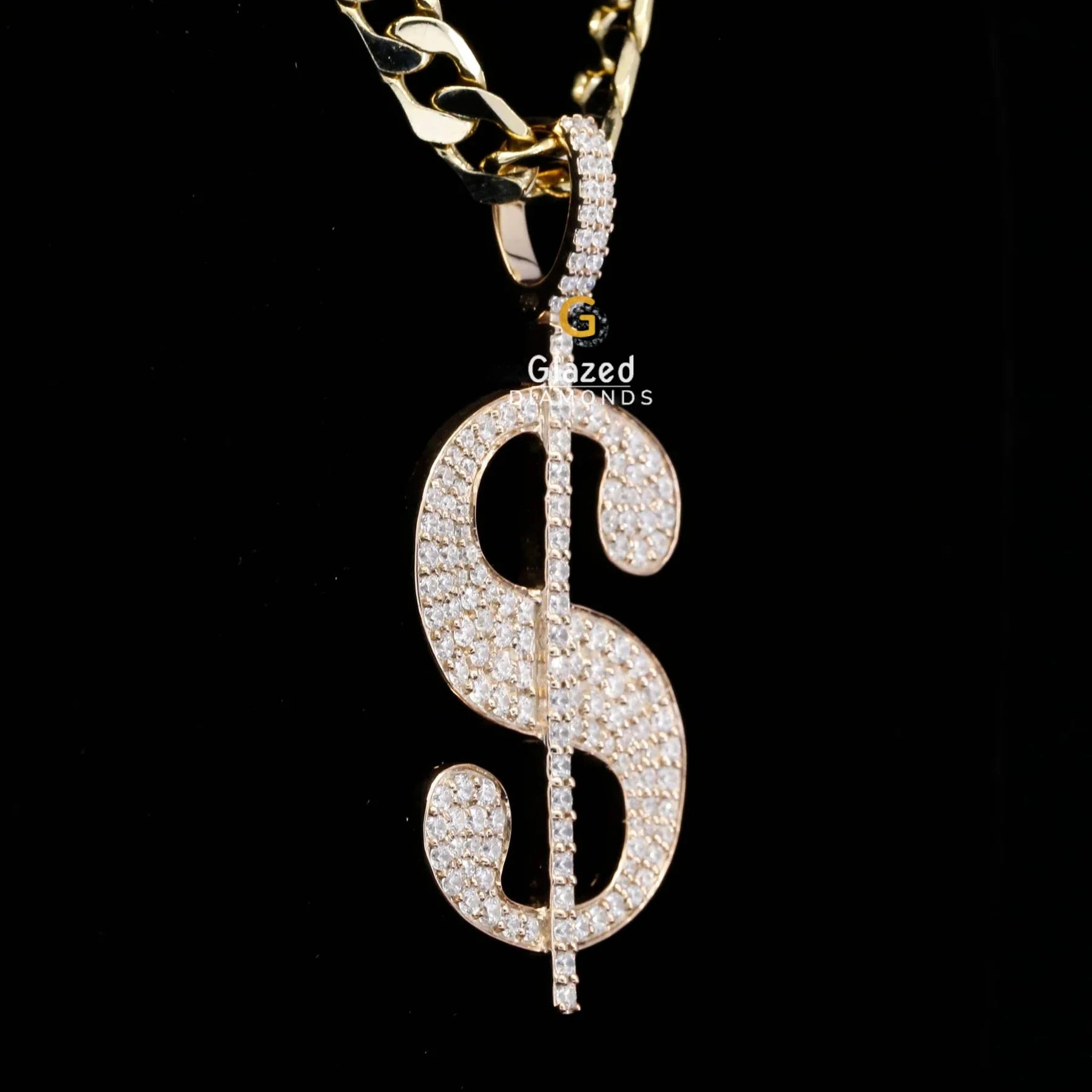 Iced Out Moissanite Diamond Studded Dollar Sign Hip Hop Pendant