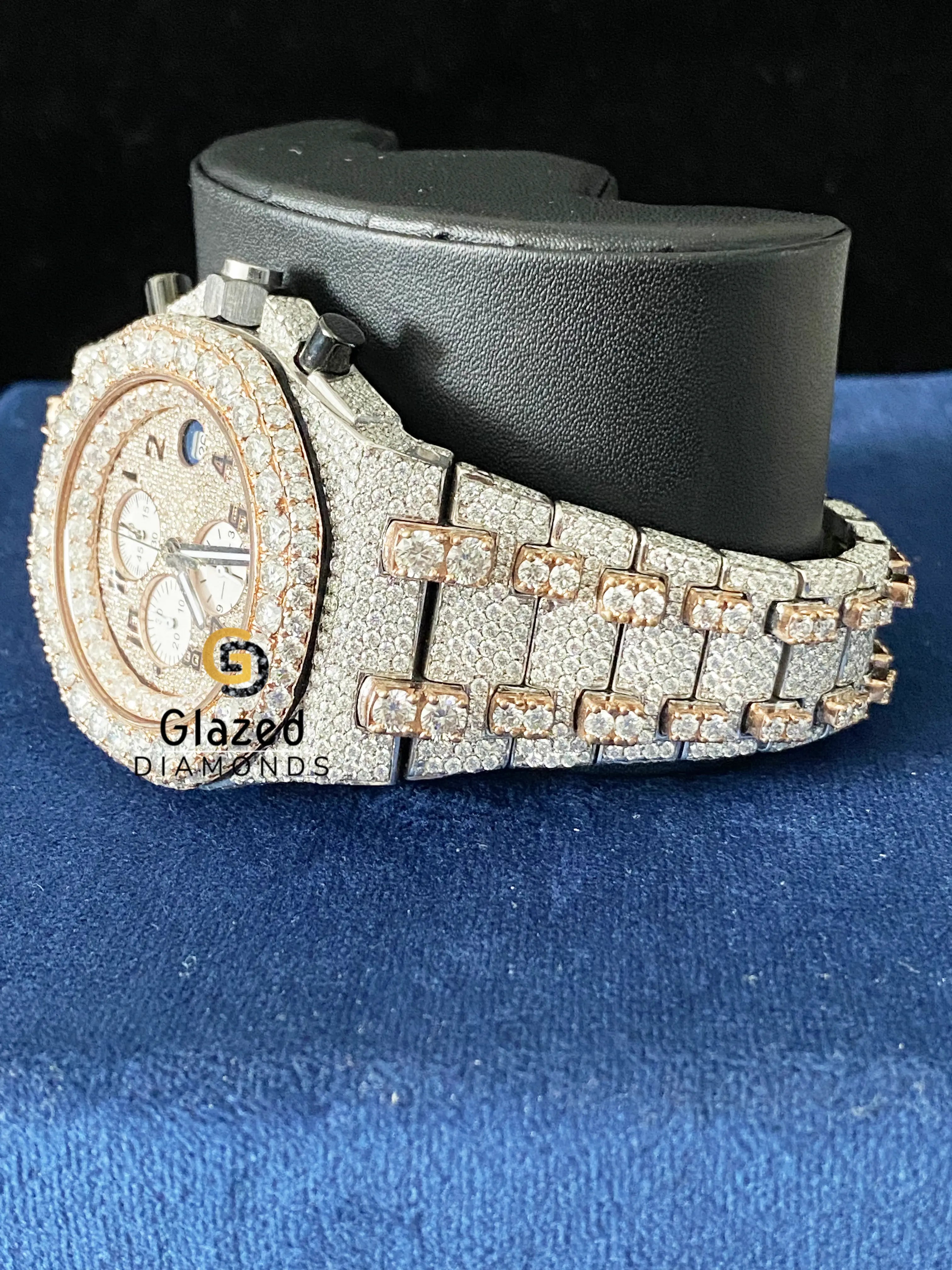Bust Down Arabic Face Dial Chronograph Two Tone Moissanite Watch