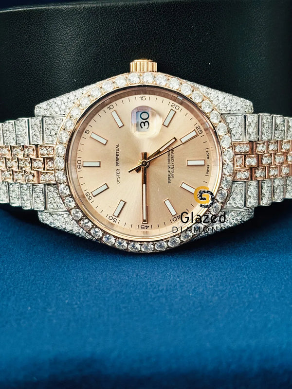 Bust Down Beige Stick Dial VVs Moissanite Watch