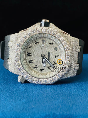 Bust Down Black Silicon Strap Arabic Face Dial VVS Moissanite Watch