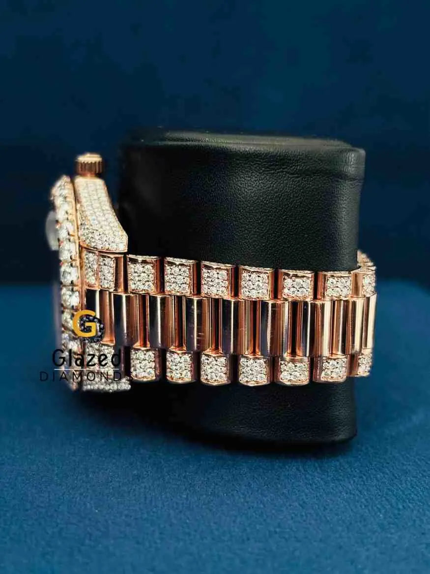 Bust Down Chocolate Dial Roman Number Moissanite Watch