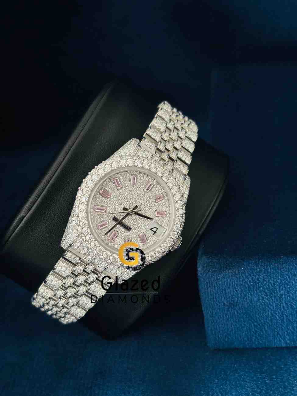 Bust Down Diamond Studded Jubilee Strap Stainless Steel Moissanite Watch