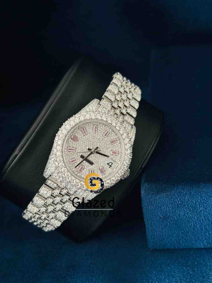 Bust Down Diamond Studded Jubilee Strap Stainless Steel Moissanite Watch