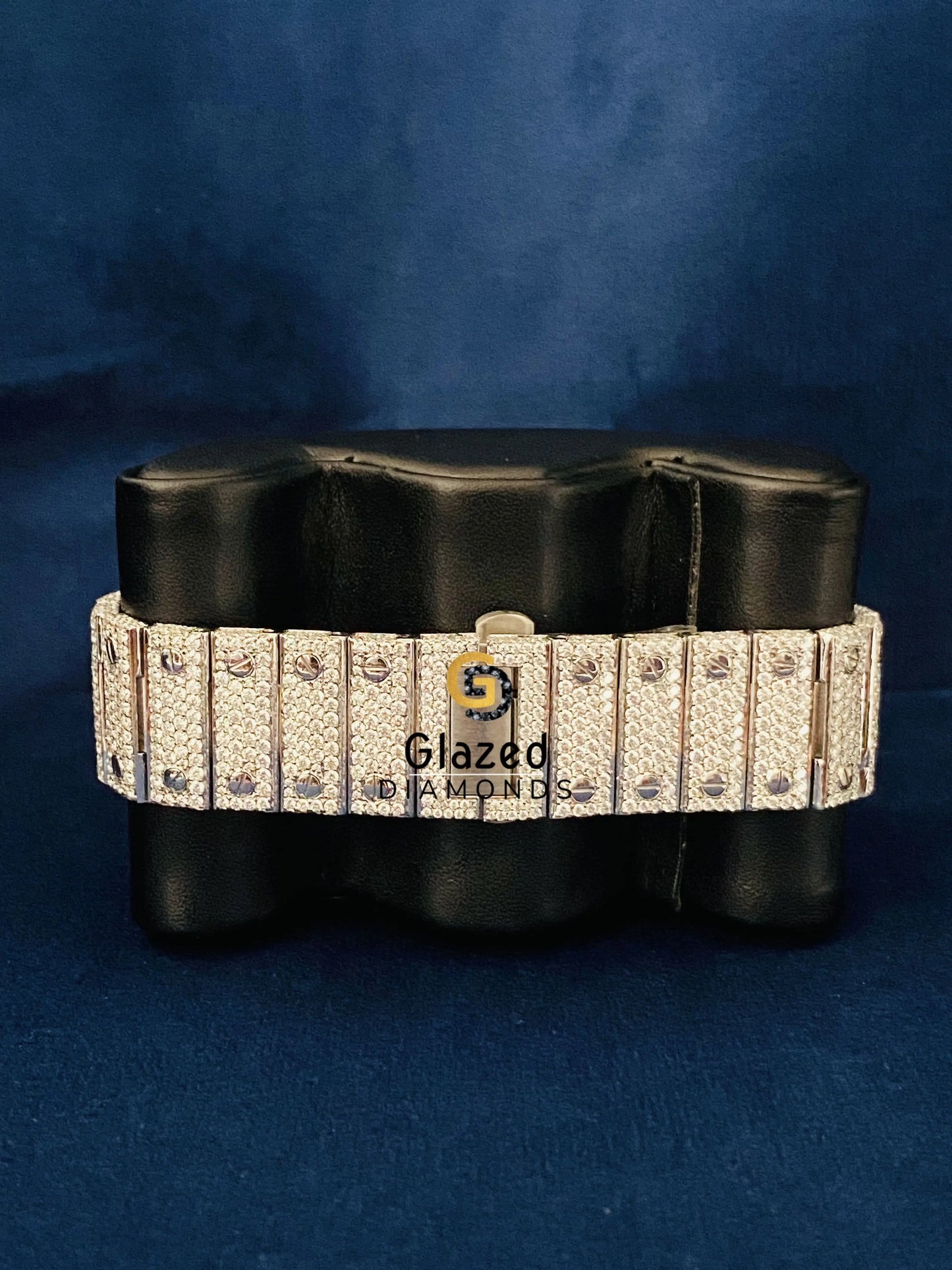 Bust Down Duel Tone Roman Number White Dial Moissanite Watch For Men 