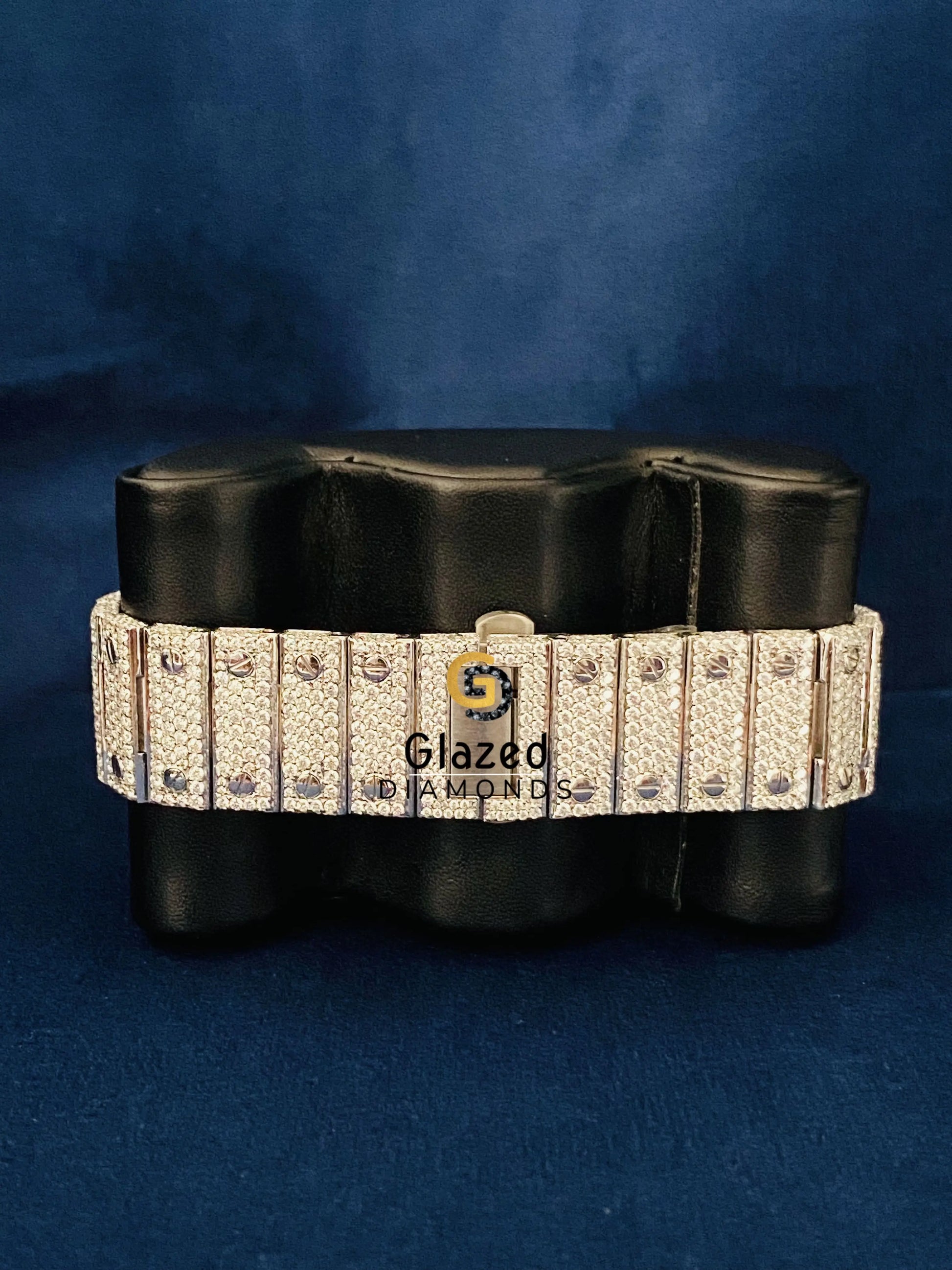 Bust Down Duel Tone Roman Number White Dial Moissanite Watch For Men 