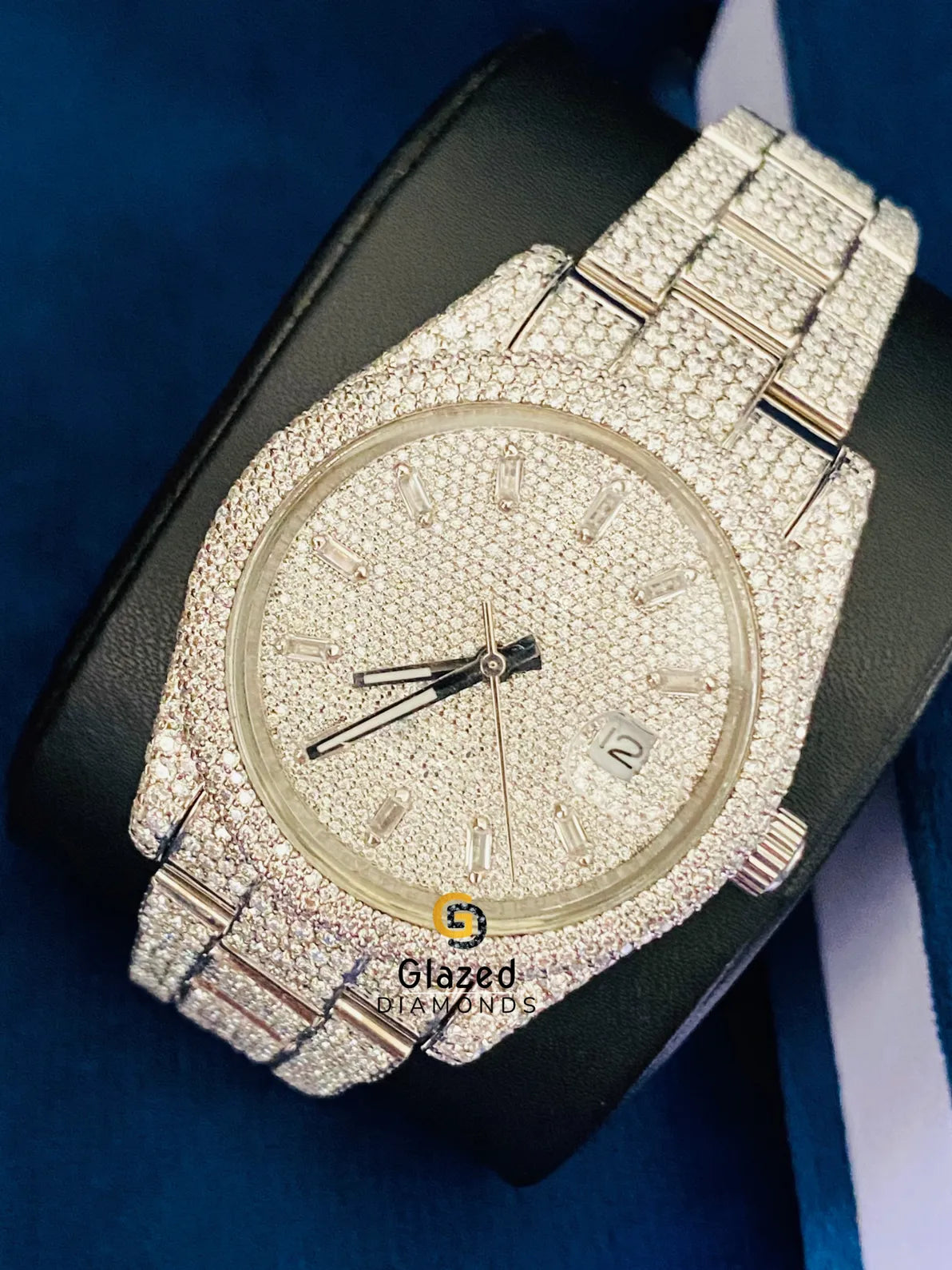 Bust Down Fully Iced Out Baguette_Round Moissanite Watch