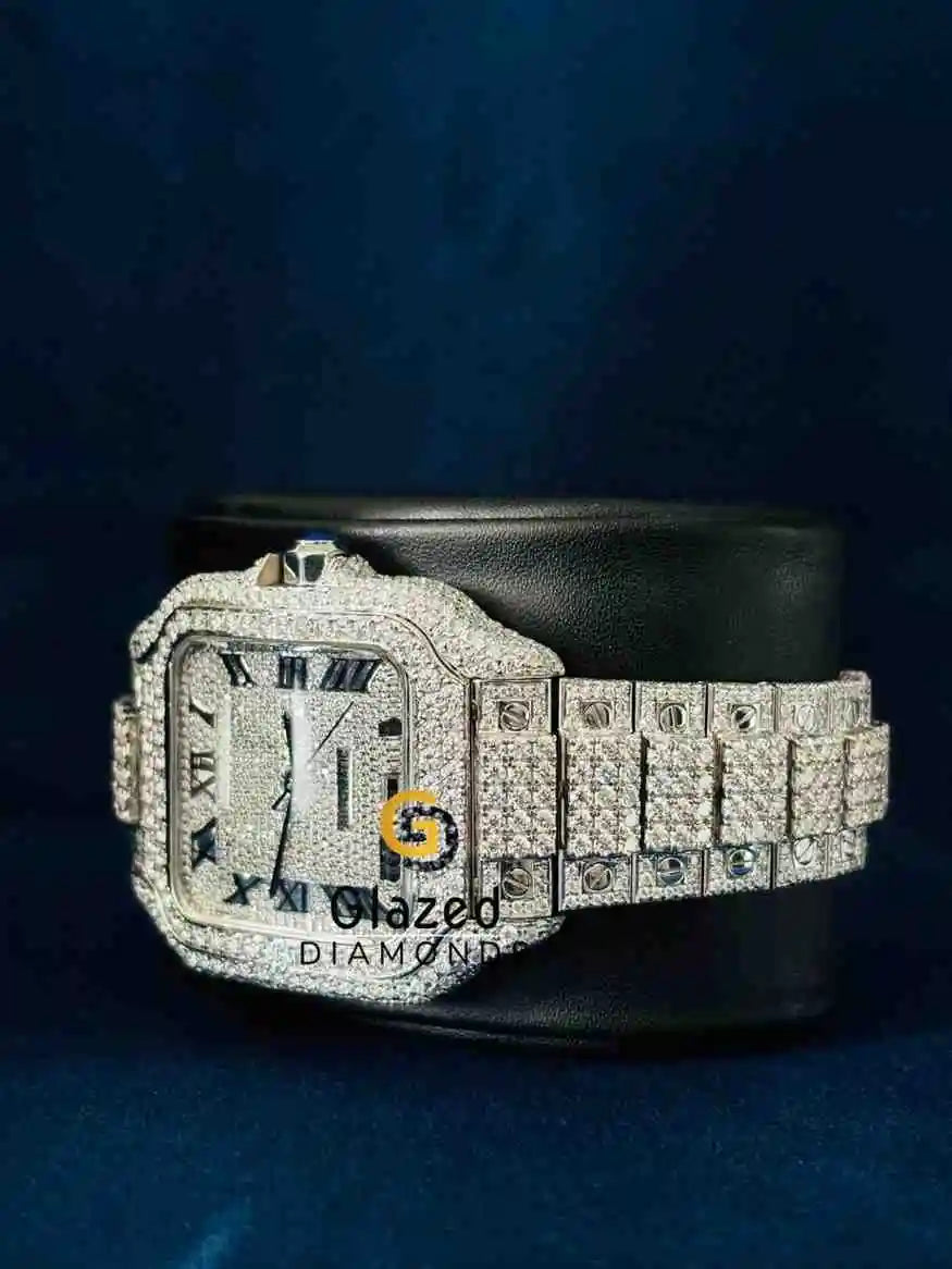 Bust Down Fully Studded Stainless Steel Strap Moissanite Watch 