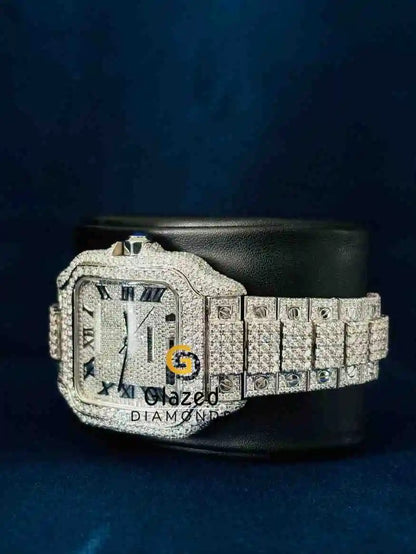 Bust Down Fully Studded Stainless Steel Strap Moissanite Watch 