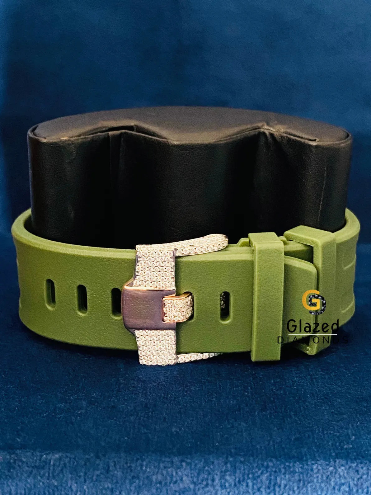 Bust Down Green Silicone Strap Round Moissanite Watch