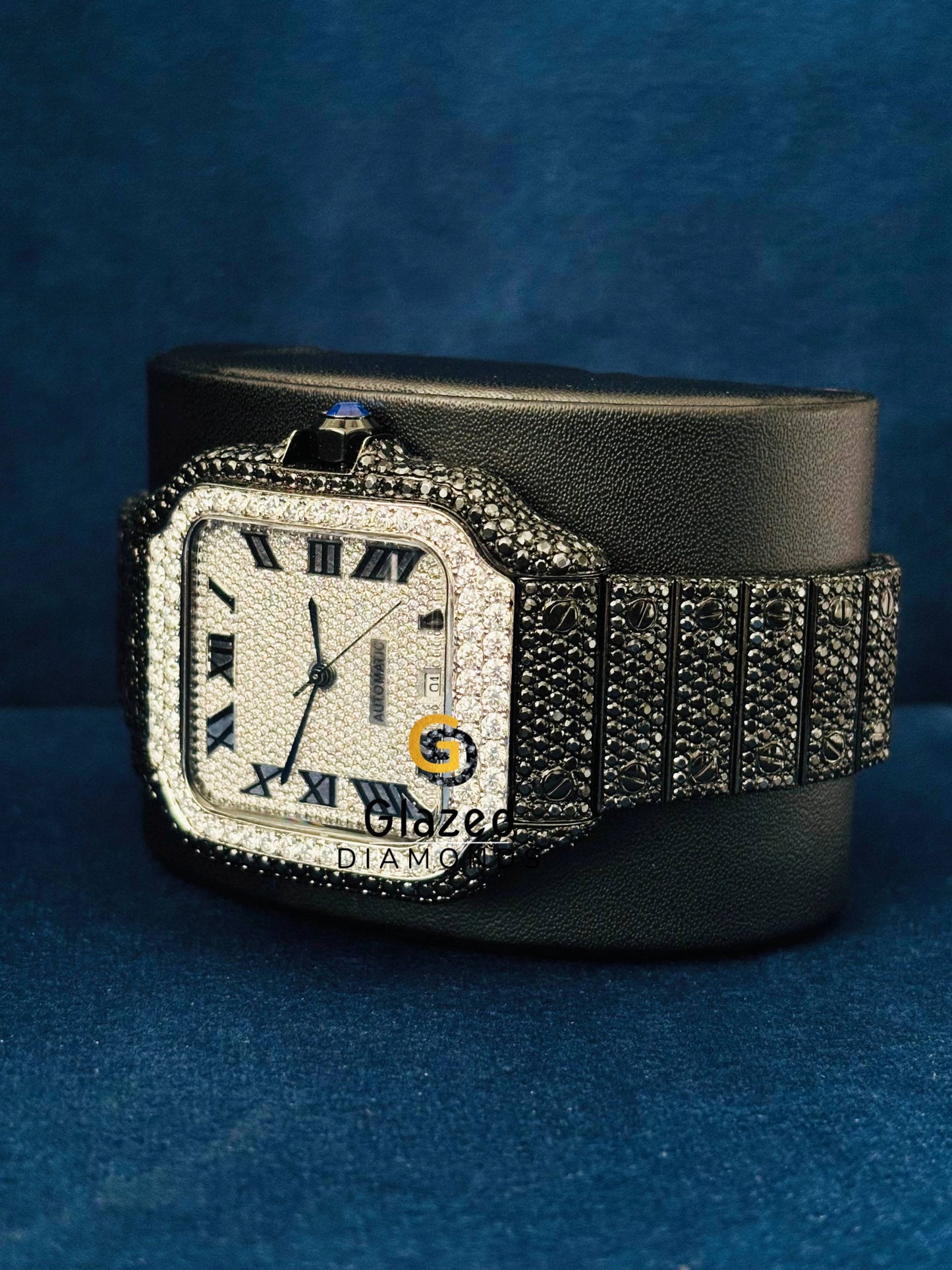 Bust Down Iced Out White_ Black Moissanite Diamond Watch