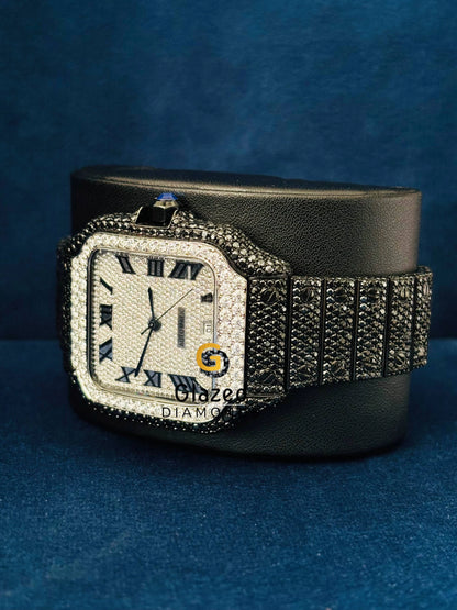 Bust Down Iced Out White_ Black Moissanite Diamond Watch
