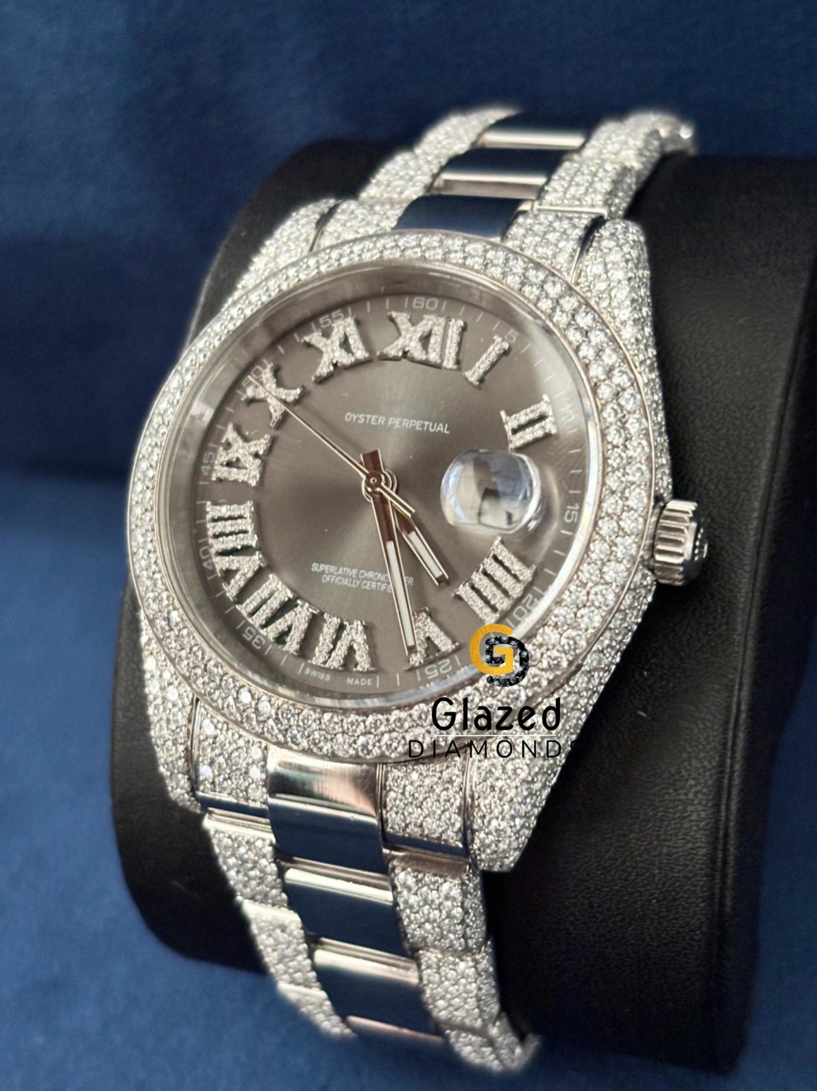 Bust Down Moissanite Diamond Studded Roman Dial Watch