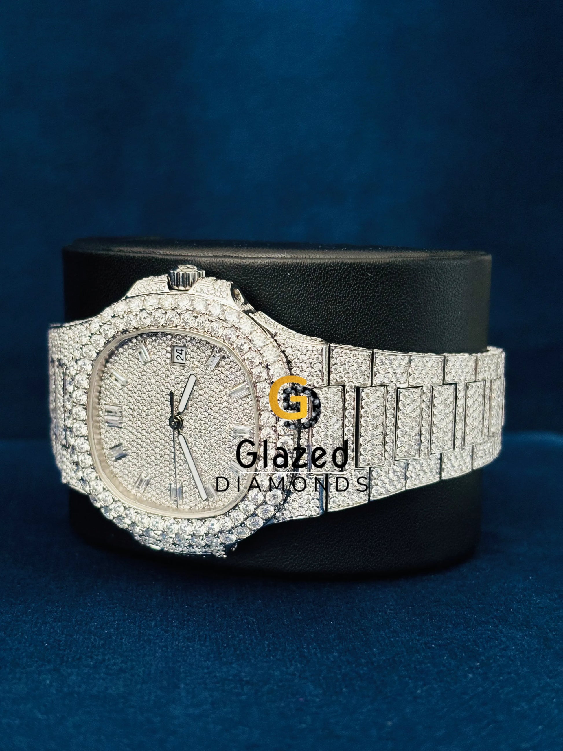 Bust Down Moissanite Hip Hop White Tone Watch