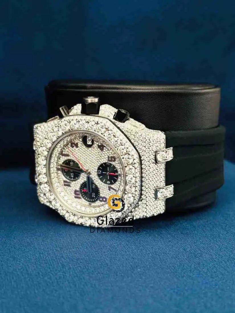 Bust Down Moissanite Multi Chronograph Dial Silicone Strap Watch For Men