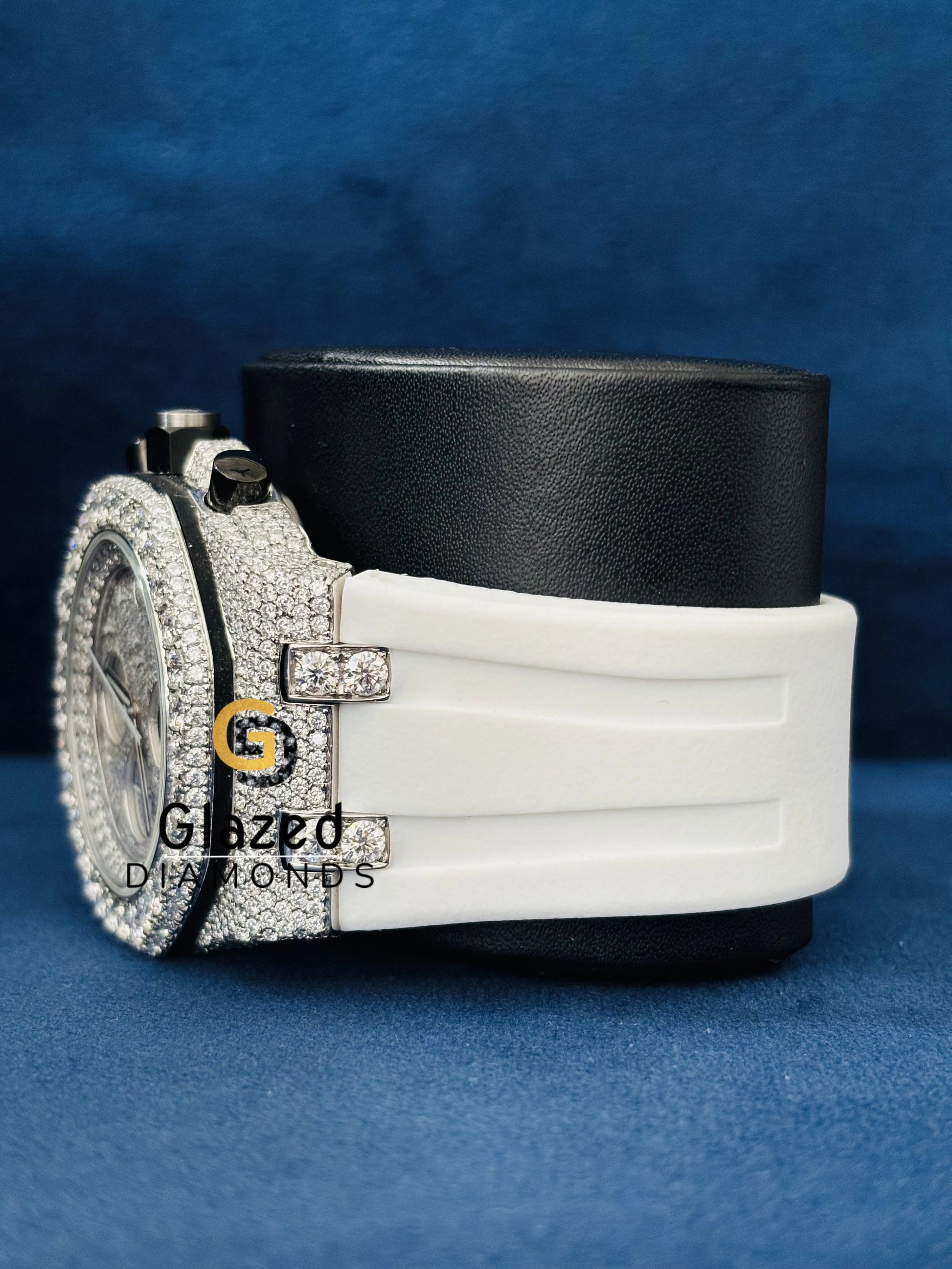 Bust Down Moissanite VVS White Rubber Strap Watch