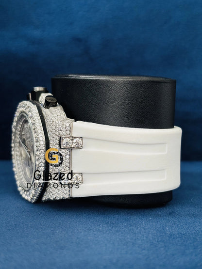 Bust Down Moissanite VVS White Rubber Strap Watch