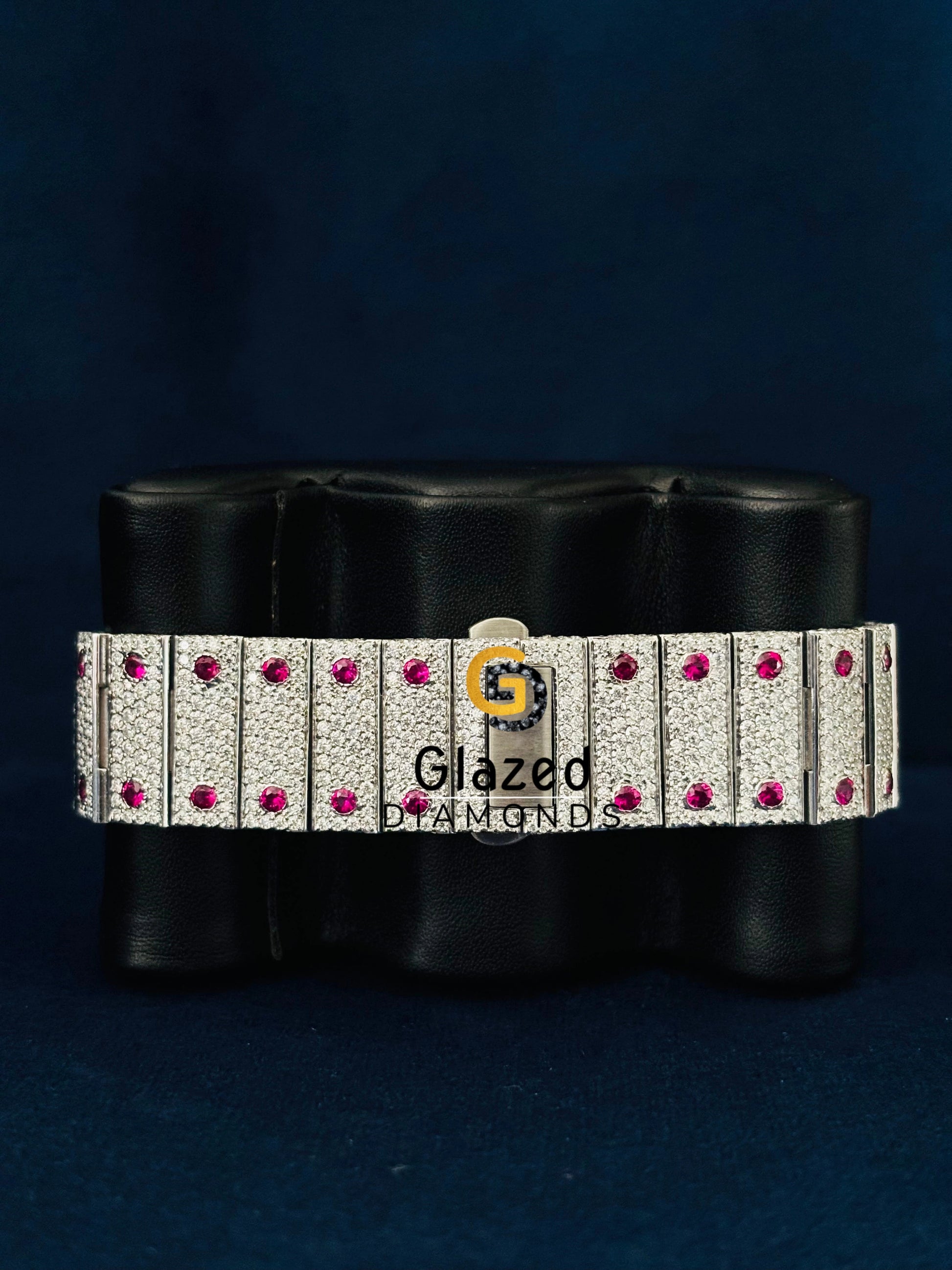 Bust Down Pink Roman Number Moissanite Watch for Him