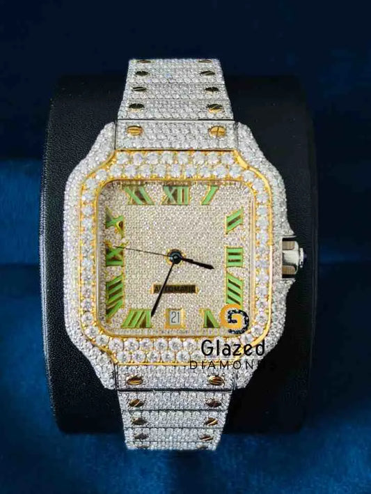 Bust Down Roman Dial Diamond Studded Moissanite Watch