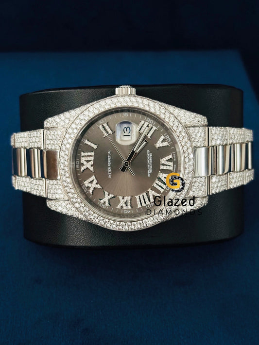 Bust Down Roman Dial VVs Moissanite Diamond Studded Watch
